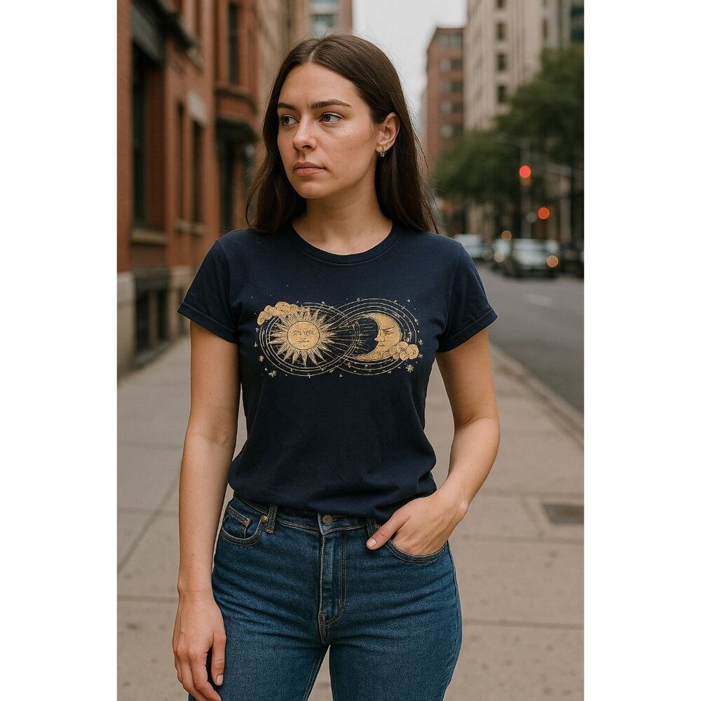 Vintage Brisco Brands Graphic T-Shirt M Black Sun Moon Celestial Astrology Tee